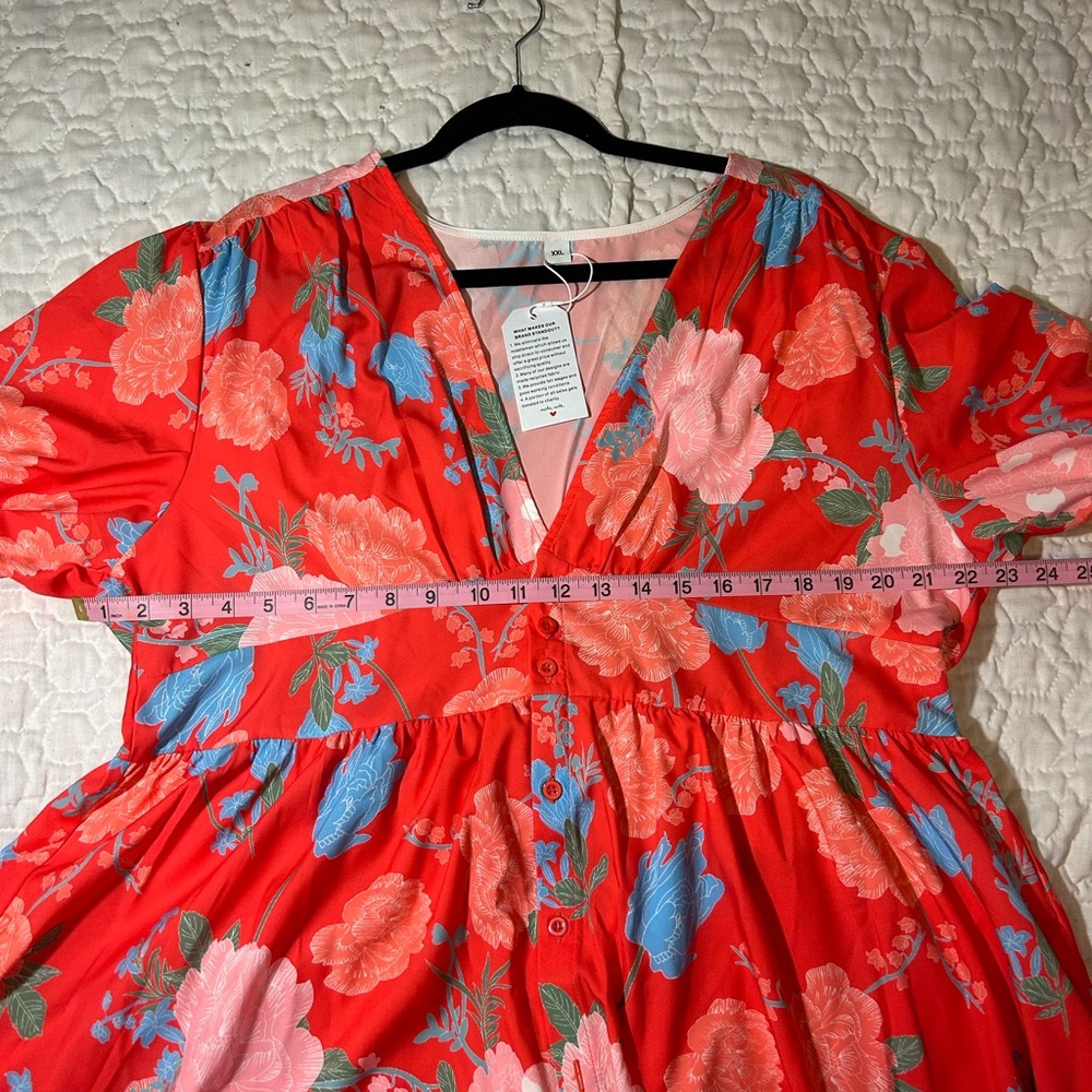 Floral Dark Pink almost Red Maxi Dress. - Picture 5 of 6